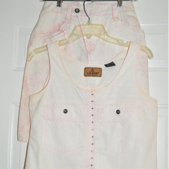 LIZ WEAR WOMEN'S S TWO PIECE SET TOP & SKIRT PINK - Picture 1 of 8